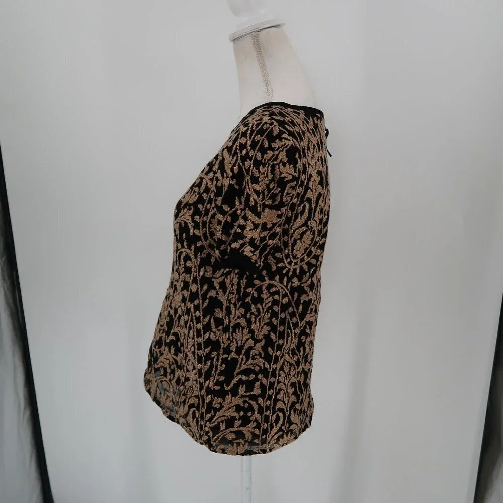 Joie Women's Short Sleeve Blouse Sparkly Gold and Black Size Small - Picture 4 of 8